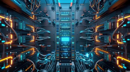 Fiber network flat design top view theme telecommunications 3D render Triadic Color Scheme