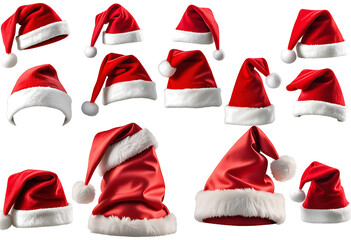 isolated santa hat collection white background high resolution high details vibrant