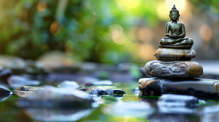 Naklejka premium closeup Zen stones in water on nature