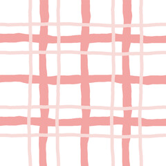 Doodle cute Check Plaid Vector seamless Pattern. Vertical and horizontal textured hand drawn crossing pastel stripes. Chequered freehand geometrical background. Cottagecore Homestead Farmhouse Print.