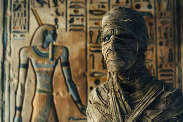 Naklejka premium A statue of a man wearing a bandage around his head, great for medical or historical themed images