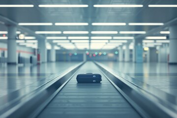 Suitcase on conveyor belt in airport terminal, ideal for travel-related uses