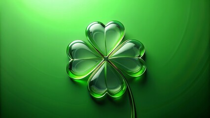 Glass Clover on Green Background, 3D Render, Green, Clover, Luck