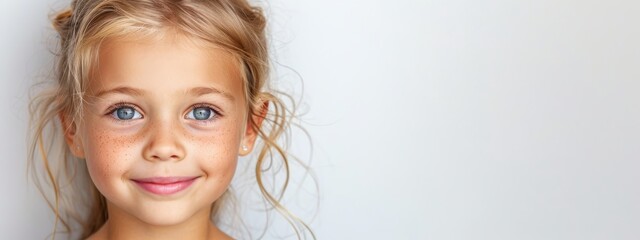 freckles dotting her face, some straying to her hair