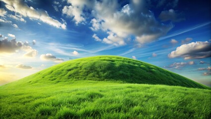 Fototapeta premium Green Hill Under a Blue Sky with White Clouds, photography , landscape , nature , outdoors