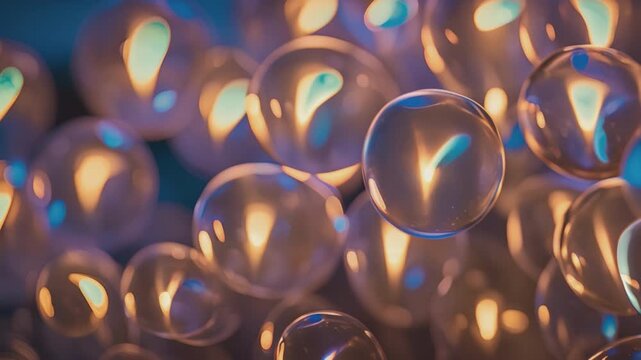 Glowing blobby bubble shapes background. Underwater macro animation. 