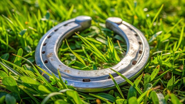 Horseshoe in Grass - Close Up, Green Grass, Metal Horseshoe, Good Luck, Lucky Charm, Horseshoe