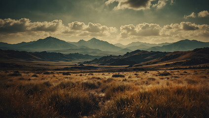 Mountains clouds grass