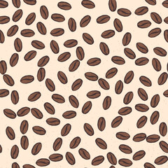Seamless pattern with hand drawn textured coffee beans. Vintage coffe seeds background.