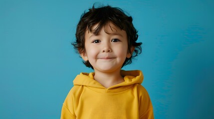 Portrait of cute small school kid smile empty space wear