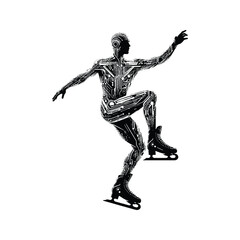 Fototapeta premium Figure Skating, ice skating male player in celtic knot pattern illustration, emblem shield badge
