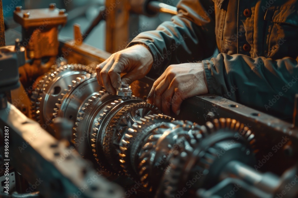 Poster a close-up view of a person operating machinery
