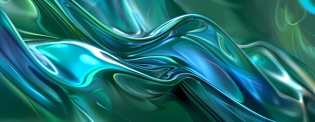 Obraz premium 3d render of abstract background with curved glass texture in blue and green colors.