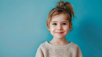 Portrait of cute small school kid smile empty space wear