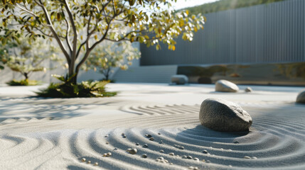 Obraz premium Peaceful meditation space in a traditional Japanese Zen garden landscape design background
