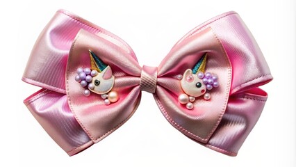 Pink Satin Bow with Unicorn Charms, Hair Accessories, Handmade Bow, Unicorn Charm, Girly Style