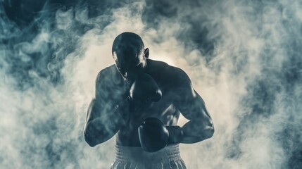 Close up of an excited Boxer preparing to fight amidst dramatic fog. Ai generated image