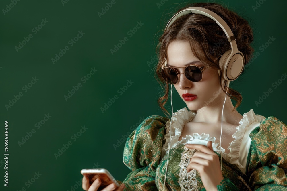 Poster a person listening to music or taking calls while on the go