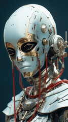 Fototapeta premium generated illustration of female robot face with computer artificial intelligence.