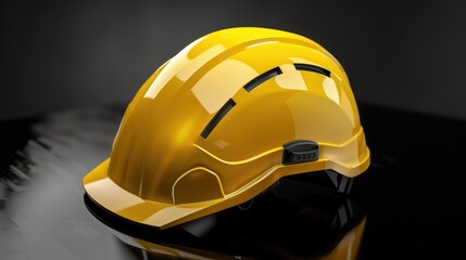 Design a yellow safety helmet for workers in construction areas with room for labeling