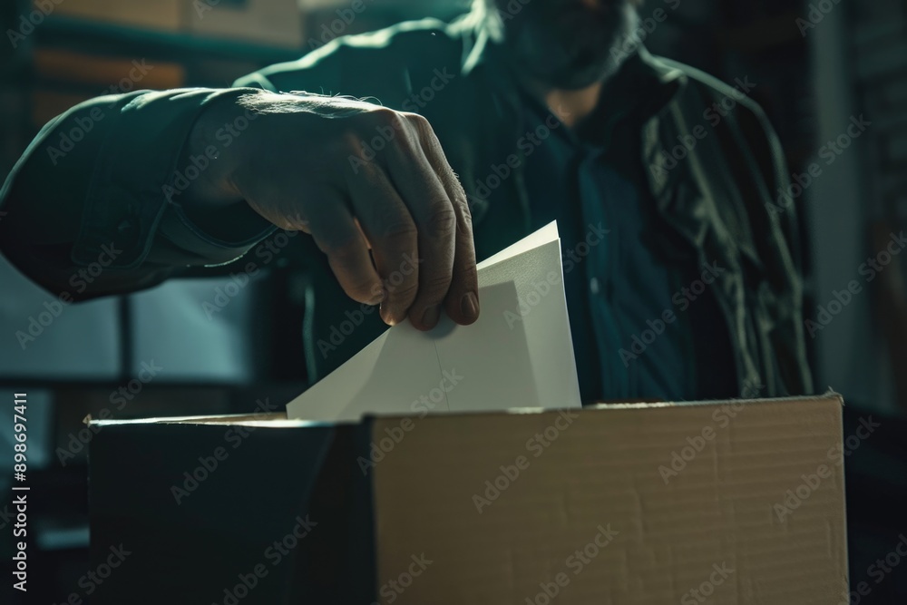Poster a person filling a file cabinet with papers and documents