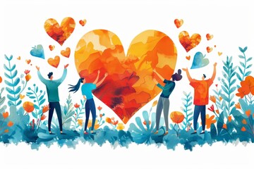 Fototapeta premium People Celebrating Love with Heart Shapes Emphasizing Romance and Joy