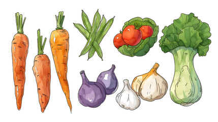 [Transparent Background PNG]Watercolor Illustration of Various Vegetables