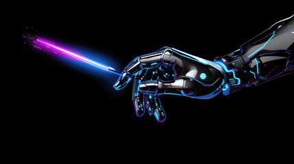 generated illustration of robot hand writes holding a pen