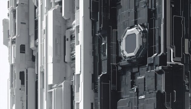 cyberpunk-inspired frame, white on black vector art, rounded square corners, cross elements, futuristic and minimalistic, bold lines, monochrome, simple shapes.