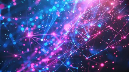 Obraz premium geometric designs and structures in colorful neon colors and lights in cyberspace with dark background. Ai generated image