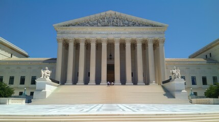 Close up view of the Supreme Court building, United States in Washington DC. Ai generated image