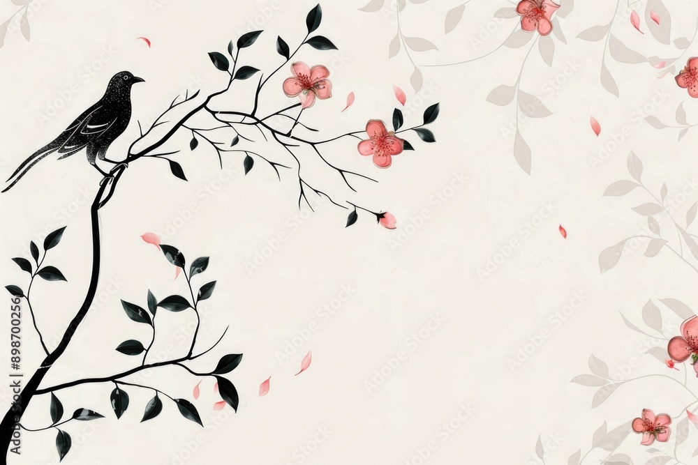 Poster a bird perched on a branch of a tree, surrounded by leaves and branches