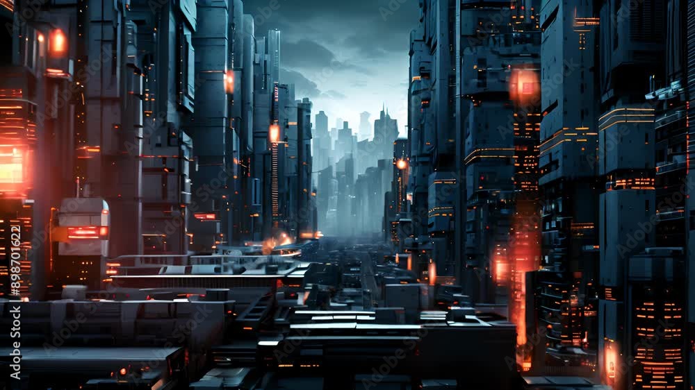 Poster neon technology city business concept with skyscraper buildings and virtual network connection