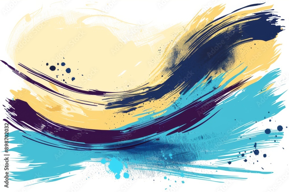 Poster dynamic abstract brush strokes in yellow black and teal representing creativity art and expression s