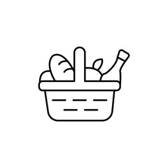 Holding food and tableware. Snacks packing. Thin line customizable illustration.