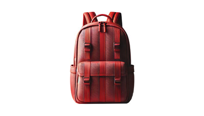 Vibrant red backpack isolated on a transparent background. Suitable for school, travel, and everyday use. Ideal for businesses in retail, fashion, and e-commerce. Concept: adventure, style, practicali