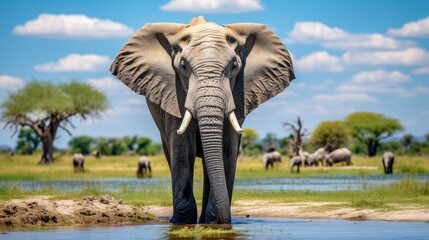 Fototapeta premium An elephant standing by the water 