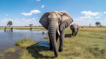 Obraz premium An elephant stands on the grass 