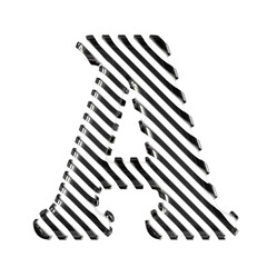 White symbol with black diagonal ultra thin straps. letter a