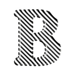 White symbol with black diagonal ultra thin straps. letter b