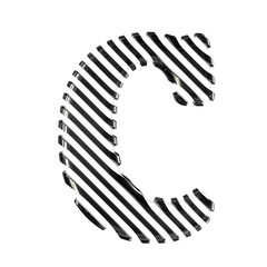 White symbol with black diagonal ultra thin straps. letter c