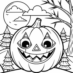 halloween pumpkin with halloween,captivating Halloween-themed line art illustration