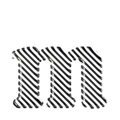 White symbol with black diagonal ultra thin straps. letter m