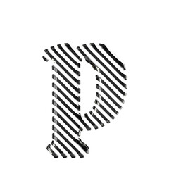 White symbol with black diagonal ultra thin straps. letter p