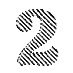 White symbol with black diagonal ultra thin straps. number 2