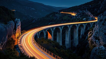 Light trails at Crni kal viaduct, Slovenia