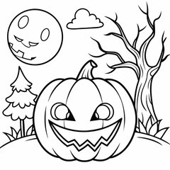 halloween pumpkin with halloween,captivating Halloween-themed line art illustration