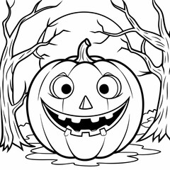 halloween pumpkin with halloween,captivating Halloween-themed line art illustration