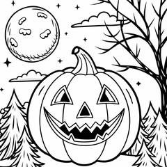 halloween pumpkin with halloween,captivating Halloween-themed line art illustration