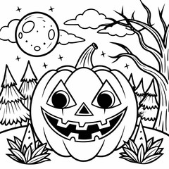 halloween pumpkin with halloween,captivating Halloween-themed line art illustration
